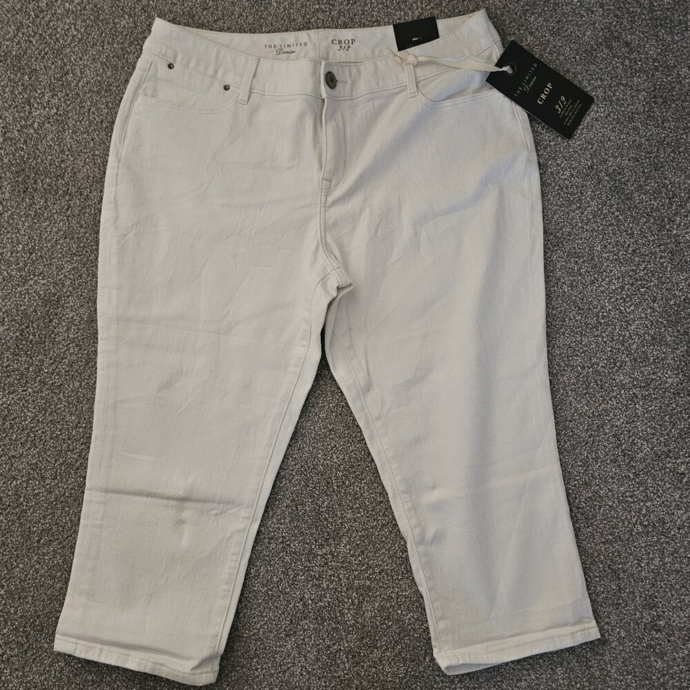 The LIMITED denim CROP 312 bottoms WHITE mid rise CURVY HIP/THIGH spandex